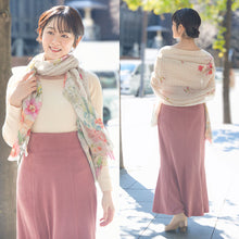 画像をギャラリービューアに読み込む, スカーフ コットン リネン レーヨン ベージュ ピンク イエロー 水仙 151041