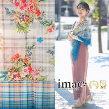 画像をギャラリービューアに読み込む, スカーフ コットン レーヨン シルク ブルー グレー フラワー チェック 正方形 151042 メール便