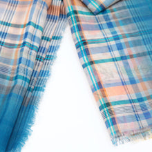 画像をギャラリービューアに読み込む, スカーフ コットン レーヨン シルク ブルー グレー フラワー チェック 正方形 151042 メール便