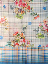 画像をギャラリービューアに読み込む, スカーフ コットン レーヨン シルク ブルー グレー フラワー チェック 正方形 151042 メール便