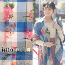 Load image into Gallery viewer, スカーフ コットン ブルー フラワー チェック 正方形 151043