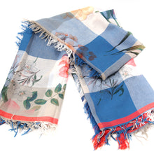 Load image into Gallery viewer, スカーフ コットン ブルー フラワー チェック 正方形 151043