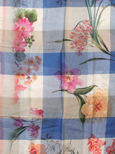 Load image into Gallery viewer, スカーフ コットン ブルー フラワー チェック 正方形 151043