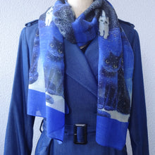 画像をギャラリービューアに読み込む, スカーフ ウール シルク ブルー キャット 150605 メール便