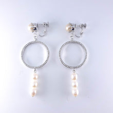 画像をギャラリービューアに読み込む, イヤリング 淡水 パール ラインストーン サークル クリアカラー ホワイト