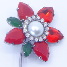 画像をギャラリービューアに読み込む, ブローチ ラインストーン フラワー レッド 148228