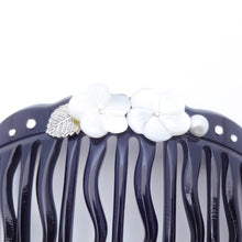 画像をギャラリービューアに読み込む, コーム 白蝶貝 ラインストーン ホワイト フラワー ブラック かんざし ヘアアクセサリー 149394