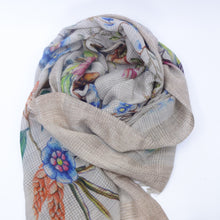 画像をギャラリービューアに読み込む, スカーフ ウール コットン ベージュ ブルー ピンク フラワー 150651