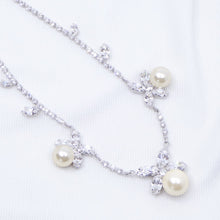 画像をギャラリービューアに読み込む, ネックレス&イヤリングセット ラインストーン パール クリアカラー ホワイト 149851 142811