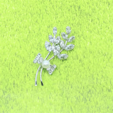 画像をギャラリービューアに読み込む, ブローチ ラインストーン パール クリアカラー ボタニカル リボン 143171 メール便