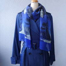 画像をギャラリービューアに読み込む, スカーフ ウール シルク ブルー キャット 150605 メール便