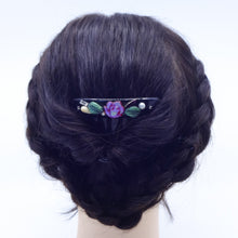 画像をギャラリービューアに読み込む, コーム ヨーロピアングラス ローズ 葉 ブラック レッド かんざし ヘアアクセサリー 149449