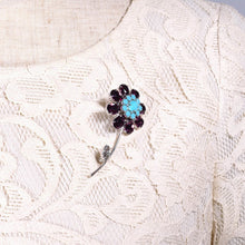 画像をギャラリービューアに読み込む, ブローチ ラインストーン パープル ブルー フラワー 150029 メール便