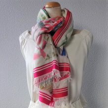 画像をギャラリービューアに読み込む, スカーフ コットン シルク レッド ピンク フラワー 150123