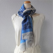 画像をギャラリービューアに読み込む, スカーフ コットン リネン レーヨン ブルー フラワー 150881 メール便