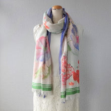 画像をギャラリービューアに読み込む, スカーフ コットン シルク ブルー グリーン フラワー 150134