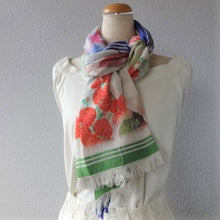 画像をギャラリービューアに読み込む, スカーフ コットン シルク ブルー グリーン フラワー 150134