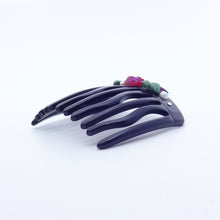 画像をギャラリービューアに読み込む, コーム ヨーロピアングラス ローズ 葉 ブラック レッド かんざし ヘアアクセサリー 149449