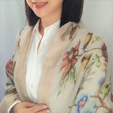 画像をギャラリービューアに読み込む, スカーフ ウール コットン ベージュ ブルー ピンク フラワー 150651