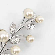 画像をギャラリービューアに読み込む, ブローチ パール ラインストーン ホワイト クリアカラー ボタニカル 140426
