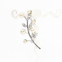 画像をギャラリービューアに読み込む, ブローチ パール ラインストーン ホワイト クリアカラー ボタニカル 140426