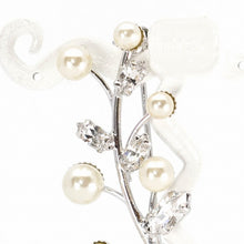 画像をギャラリービューアに読み込む, ブローチ パール ラインストーン ホワイト クリアカラー ボタニカル 140426
