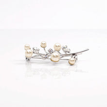 画像をギャラリービューアに読み込む, ブローチ パール ラインストーン ホワイト クリアカラー ボタニカル 140426