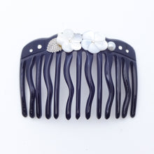 画像をギャラリービューアに読み込む, コーム 白蝶貝 ラインストーン ホワイト フラワー ブラック かんざし ヘアアクセサリー 149394