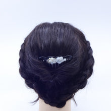 画像をギャラリービューアに読み込む, コーム 白蝶貝 ラインストーン ホワイト フラワー ブラック かんざし ヘアアクセサリー 149394