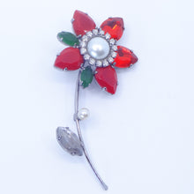 画像をギャラリービューアに読み込む, ブローチ ラインストーン フラワー レッド 148228
