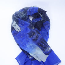 画像をギャラリービューアに読み込む, スカーフ ウール シルク ブルー キャット 150605 メール便