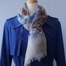 画像をギャラリービューアに読み込む, スカーフ ウール コットン ベージュ ブルー ピンク フラワー 150651