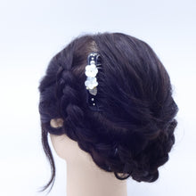 画像をギャラリービューアに読み込む, コーム 白蝶貝 ラインストーン ホワイト フラワー ブラック かんざし ヘアアクセサリー 149394