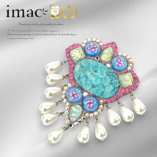 画像をギャラリービューアに読み込む, ブローチ ボヘミアングラス パール ブルー ピンク ホワイト ハンギング 059670
