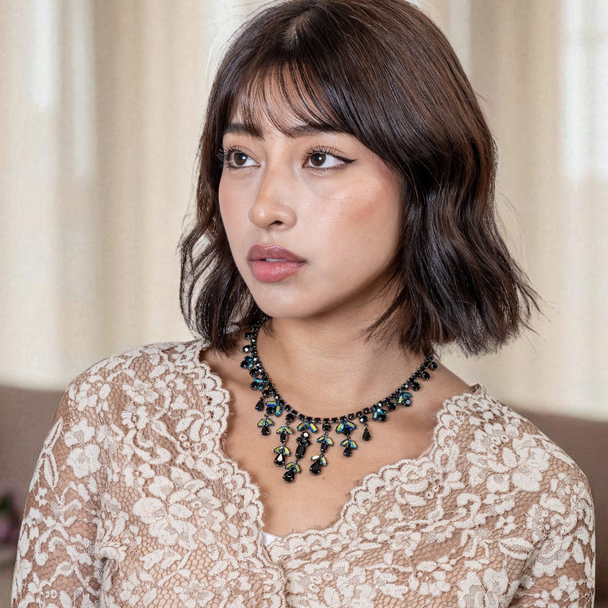 ネックレス ラインストーン ブラック フラワー 40cm 070403 – イマック