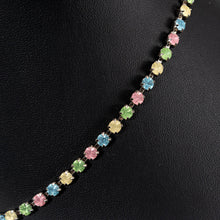 画像をギャラリービューアに読み込む, ネックレス ラインストーン ブルー ピンク イエロー グリーン フラワー 39.5cm 088212
