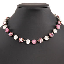 画像をギャラリービューアに読み込む, ネックレス ボヘミアングラス ラインストーン ピンク ホワイト ローズ 39cm 089722
