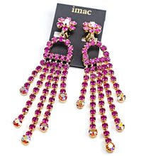 画像をギャラリービューアに読み込む, イヤリング ラインストーン ピンク フラワー ロング 091977

