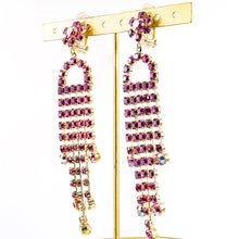 画像をギャラリービューアに読み込む, イヤリング ラインストーン ピンク フラワー ロング 091977
