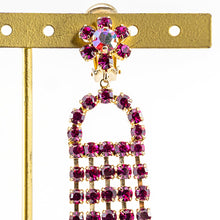 画像をギャラリービューアに読み込む, イヤリング ラインストーン ピンク フラワー ロング 091977
