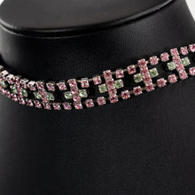 画像をギャラリービューアに読み込む, ネックレス チョーカー ラインストーン ピンク グリーン 32cm 099482
