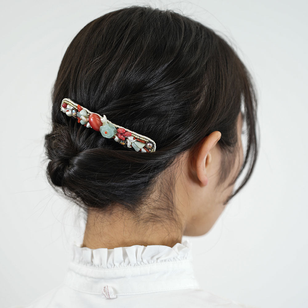 ヘアコーム ボヘミアングラス コーラル レッド ブルー ホワイト フラワー 102025