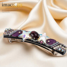 画像をギャラリービューアに読み込む, バレッタ ボヘミアングラス パープル スター リーフ 留金8cm 102193
