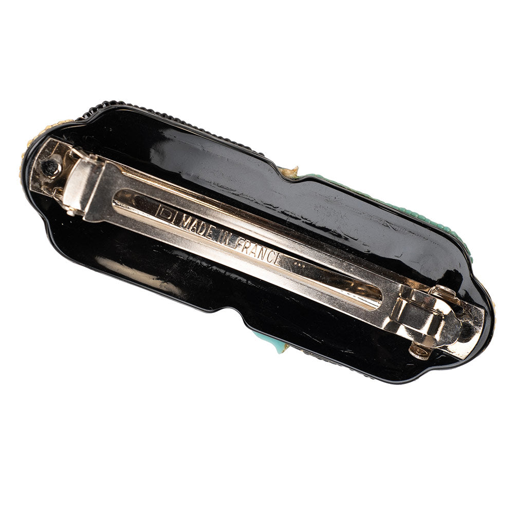 バレッタ ボヘミアングラス ローズ ブルー ブラック フラワー 留金9cm 102381
