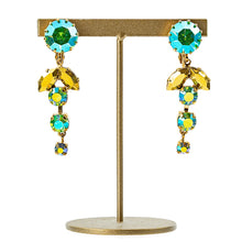 画像をギャラリービューアに読み込む, イヤリング ラインストーン グリーン ゴールド ハンギング 120755
