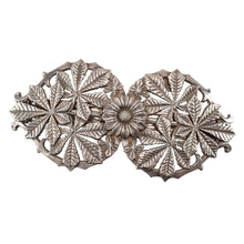 画像をギャラリービューアに読み込む, バレッタ レースメタル シルバー フラワー リーフ 留金9cm 122681
