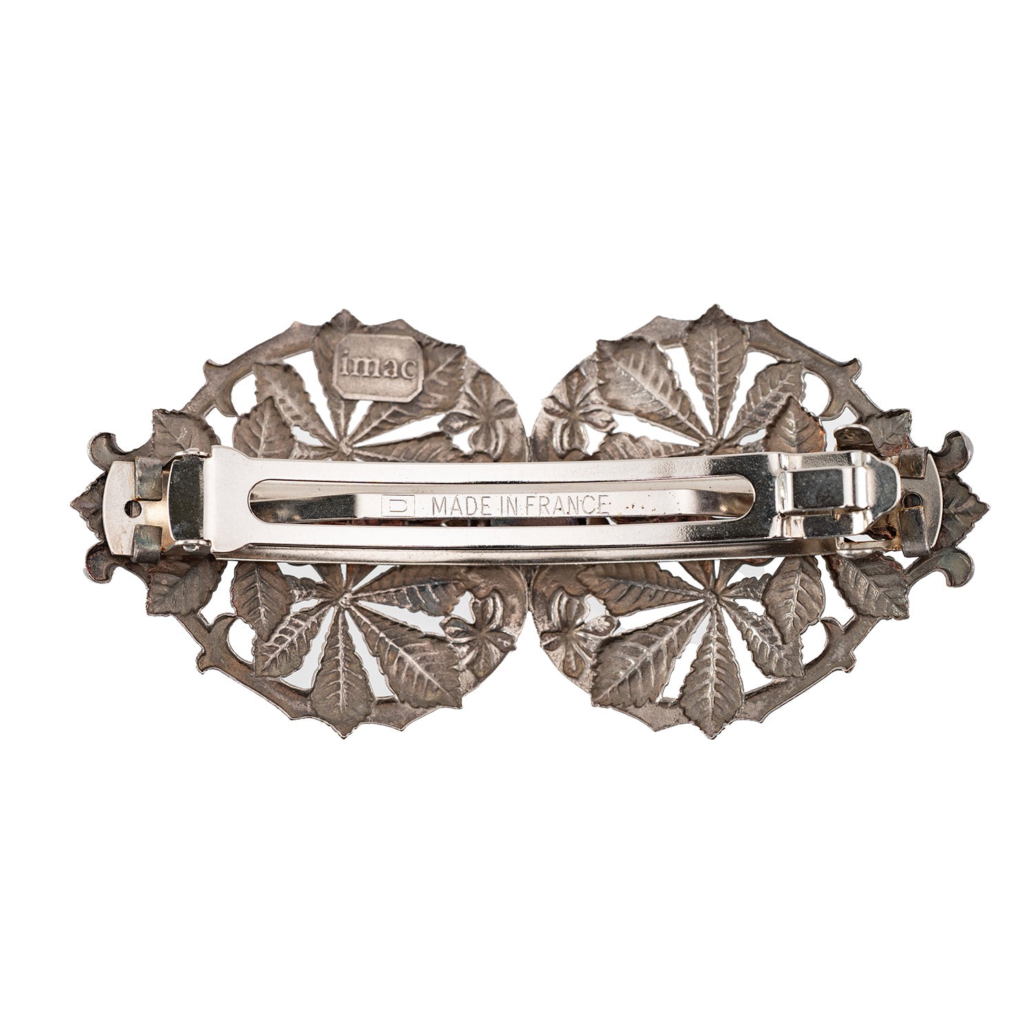 バレッタ レースメタル シルバー フラワー リーフ 留金9cm 122681