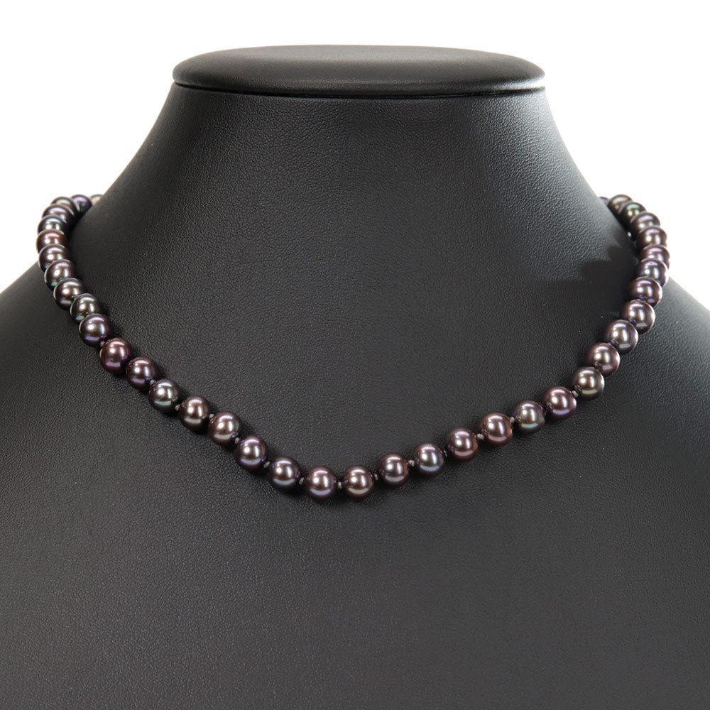 ネックレス 淡水パール ピーコック パープル ショート 40cm 留金シルバー925 127003