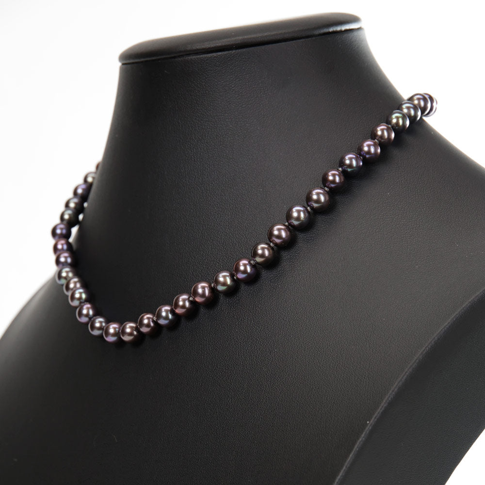 ネックレス 淡水パール ピーコック パープル ショート 40cm 留金シルバー925 127003