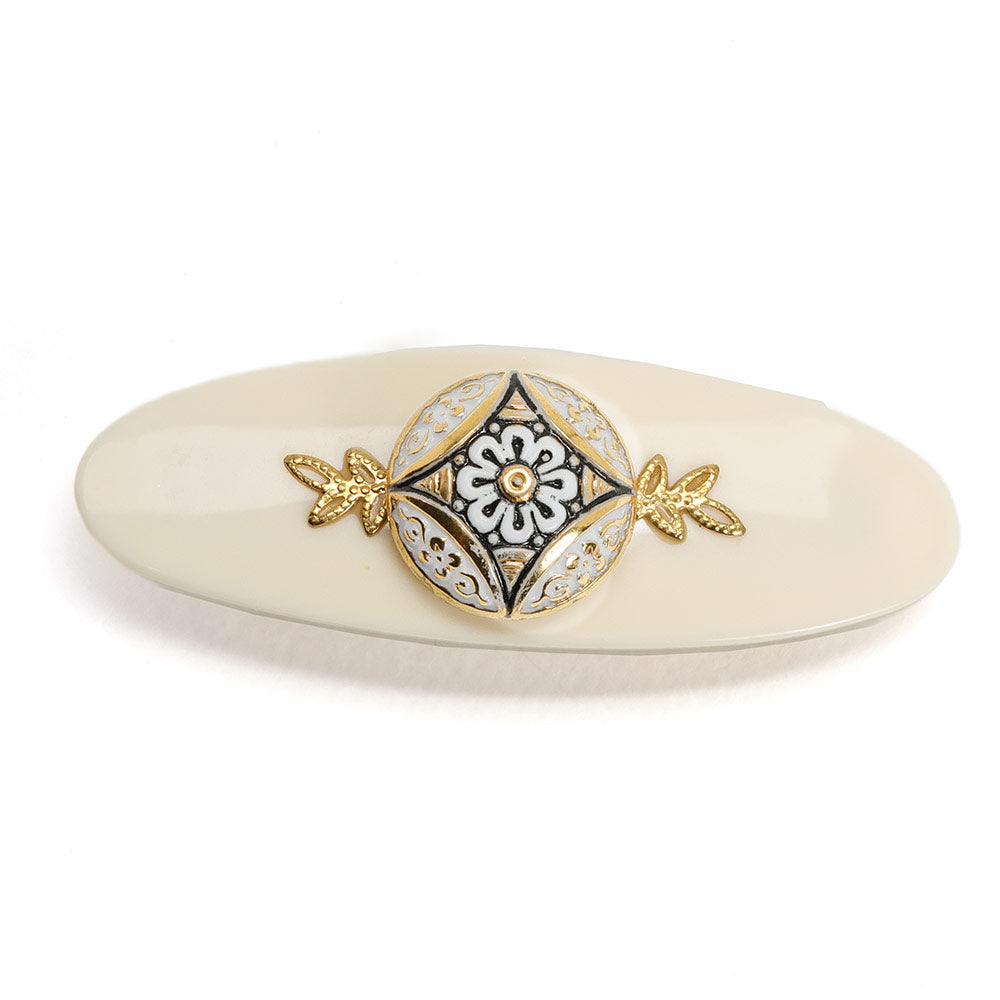バレッタ ボヘミアングラス ゴールド ホワイト 留金5cm 141931